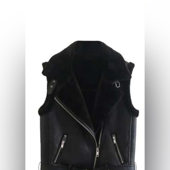 Theory lamb leather and fur black vest size small - Picture 2 of 8